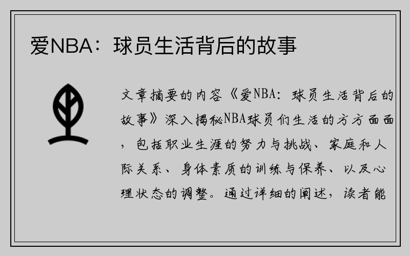 爱NBA：球员生活背后的故事